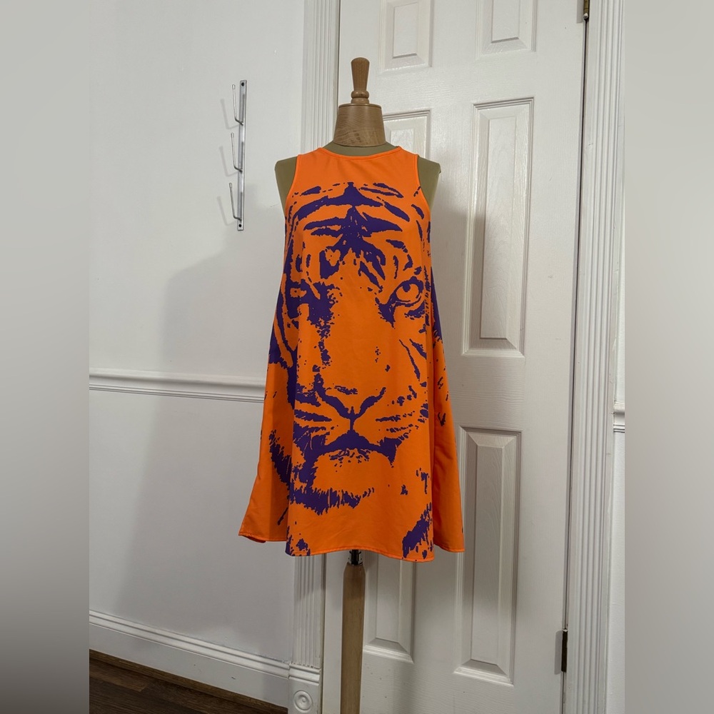 Orange Dress with Purple Tiger Print